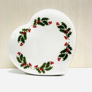 Vintage FWC Trinket Jewelry Box Holly Berry Gold Toned Rim Made in Japan